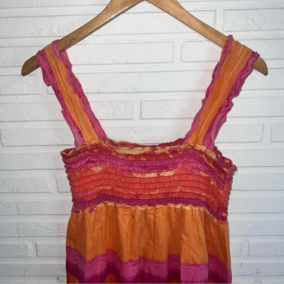 Max Studio Pink and Orange Smocked Tie Dye Mini Dress, Women’s Size Medium - Picture 3 of 8